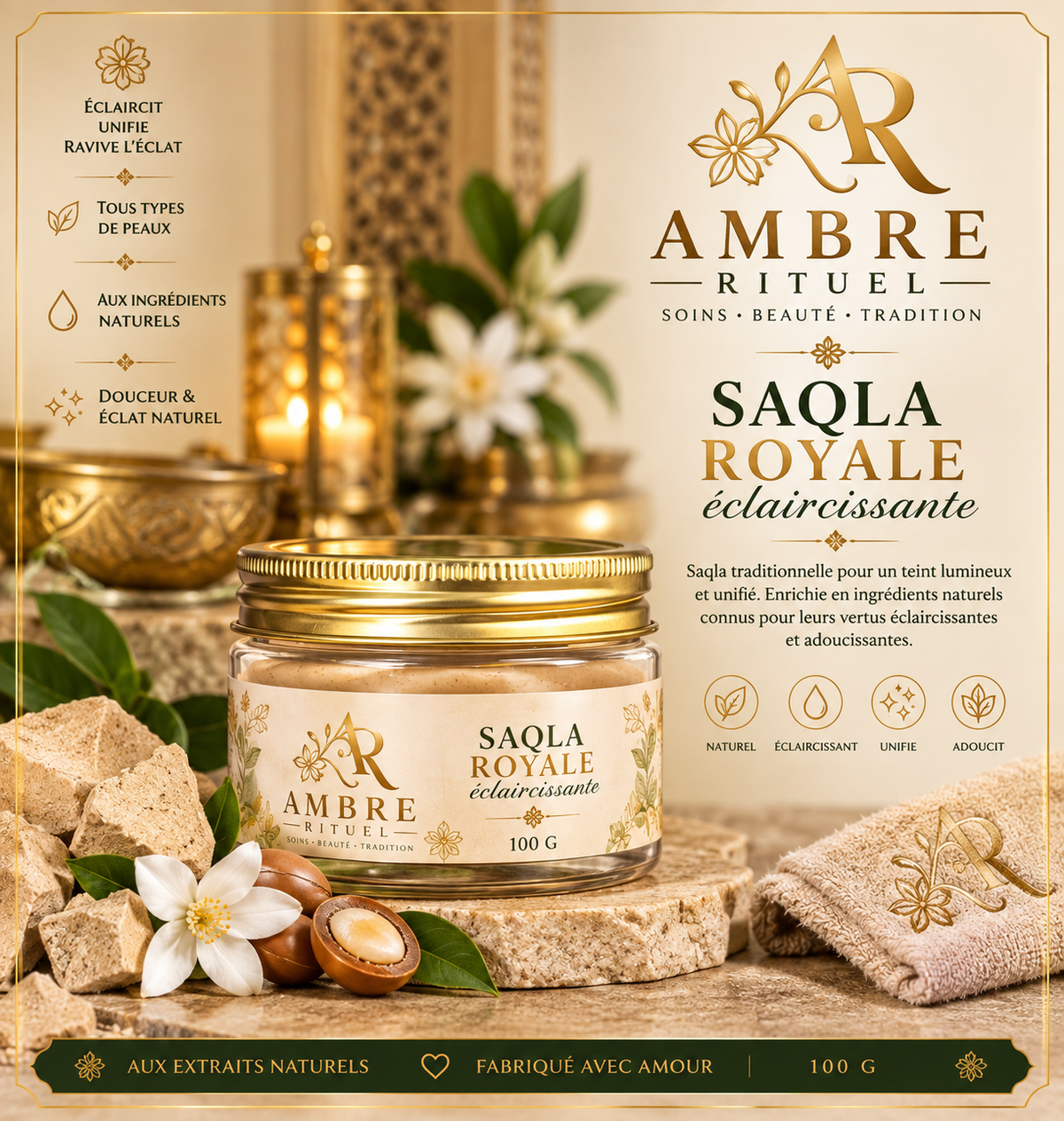 Saqla Royale Éclaircissante – Ambre Rituel | 100 g